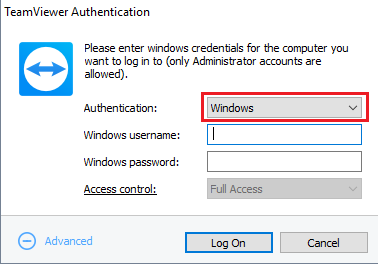 Teamviewer authentication window